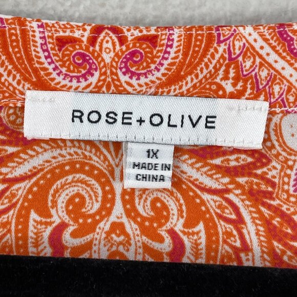 Rose + Olive Womens Plus 1X Paisley Blouse Top Short Flutter Sleeve Shirt - Picture 3 of 10